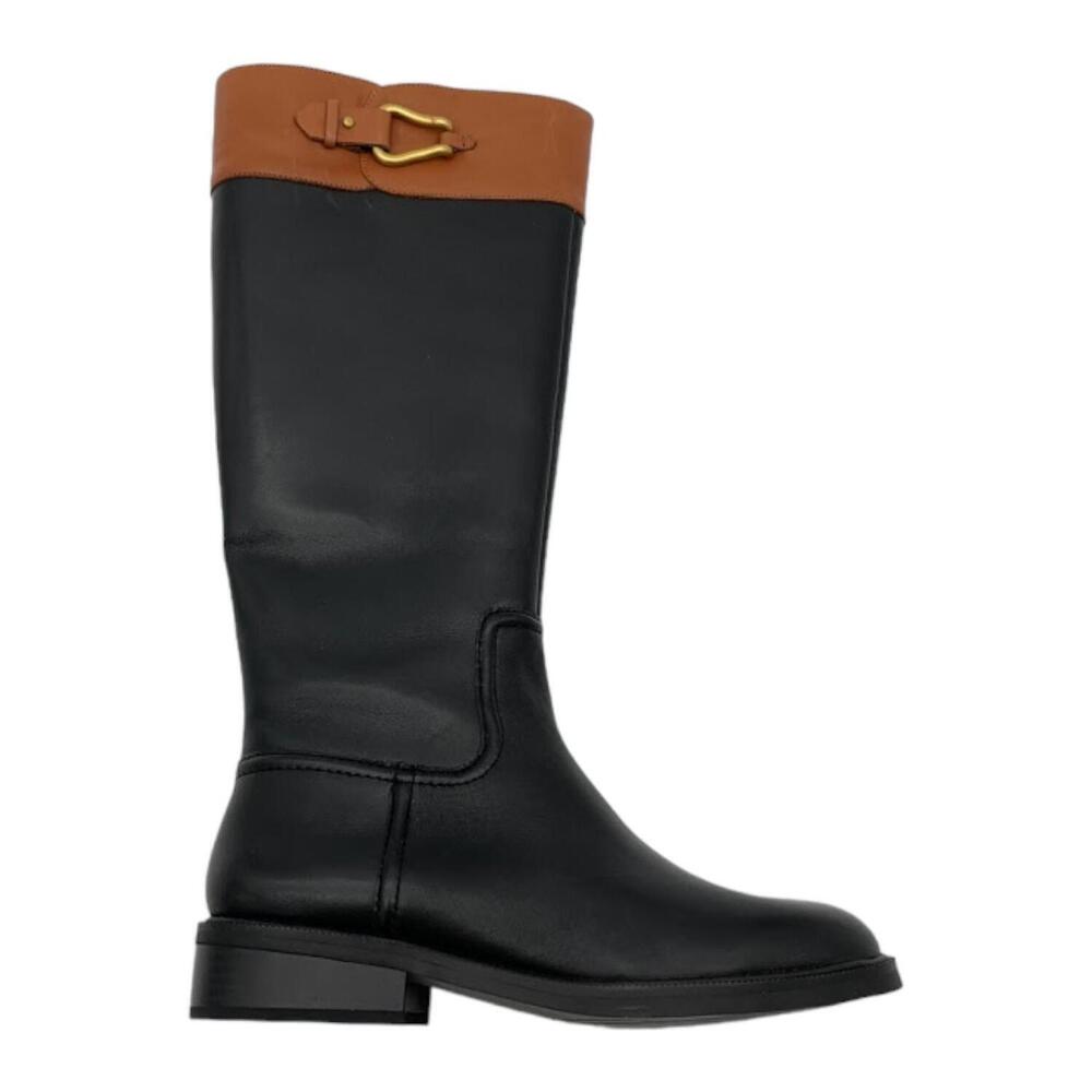 Vince Camuto Wide Calf Leather Riding Boots Andalian Blck/Carmel - Medium